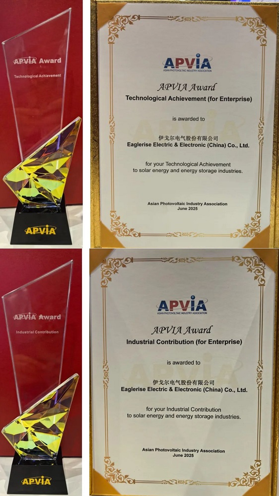 Eaglerise a remporté deux prix de l’Association asiatique de l’industrie photovoltaïque (APVIA).